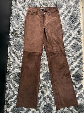 Moda International Brown 100% Leather Suede Flare Jeans size 2 EUC